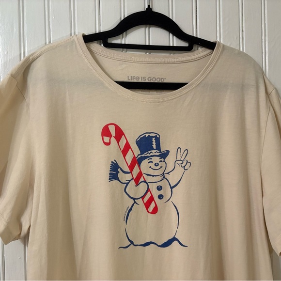 Life is Good Women’s XXL Crusher Lite Snowman Candy Cane Holiday Tee Cream - Picture 5 of 6